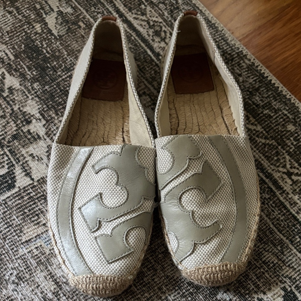 Tory Burch Cream and Gray Espadrilles